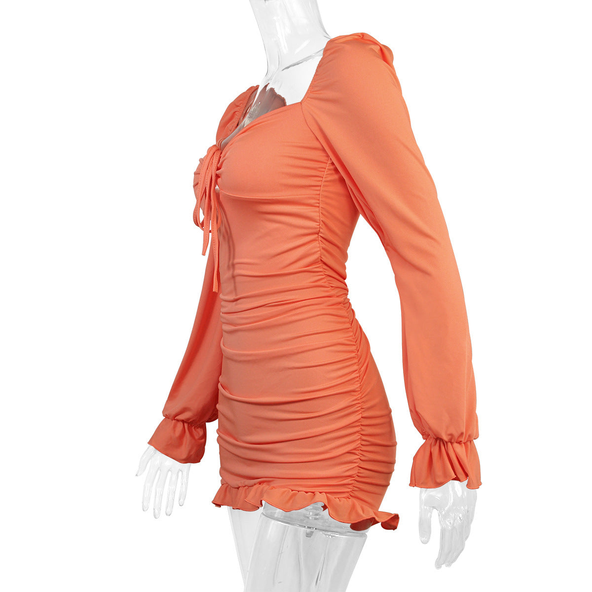 Sexy Ruffled Orange Sheath Mini Dresses