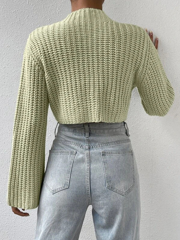 Casual Trumpet Sleeves Short Pullover Sweaters