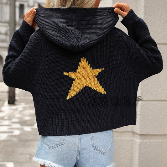 Casual Five Star Print Knitted Long Sleeves Sweaters