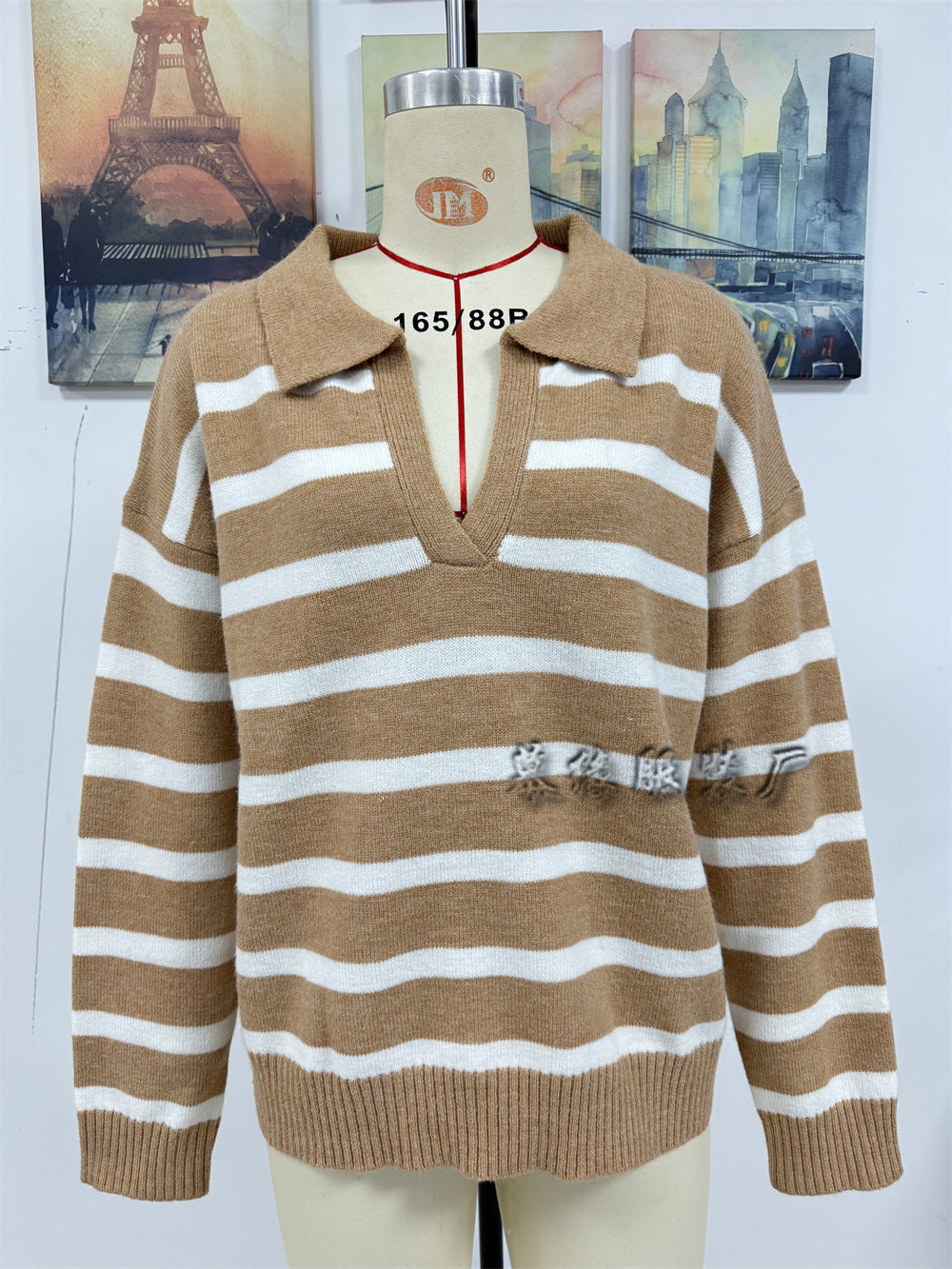 Fashion Striped Plus Sizes Knitted Sweaters for Women