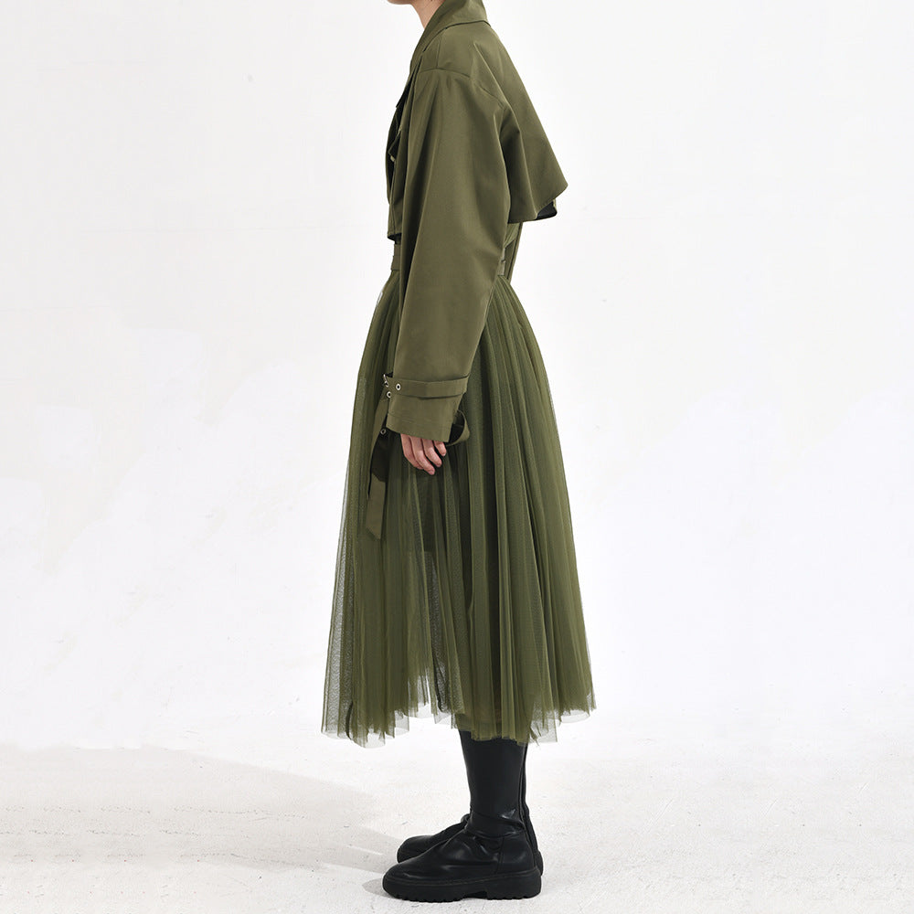 Designed Green Double Breasted Overcoat for Women