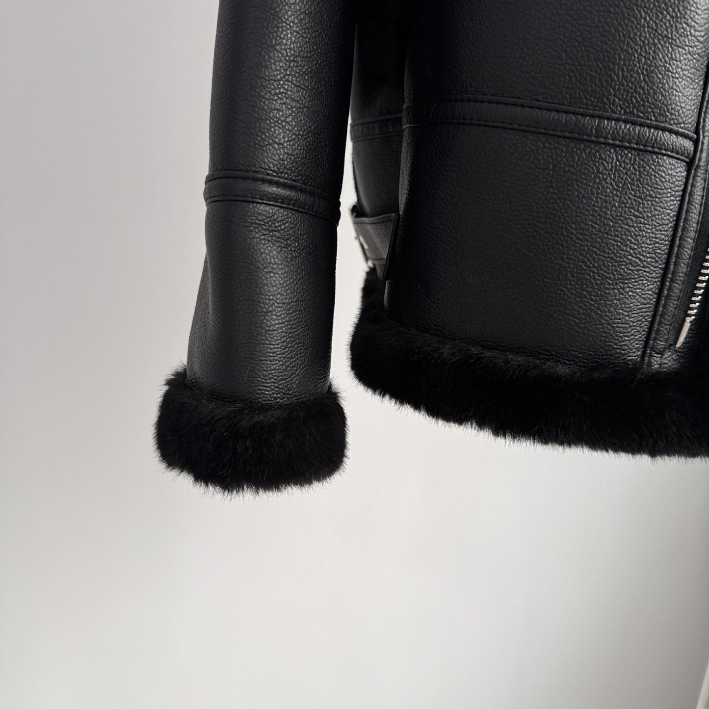 Vintage Stand Collar Leather with Fur Warm Jacket Coats