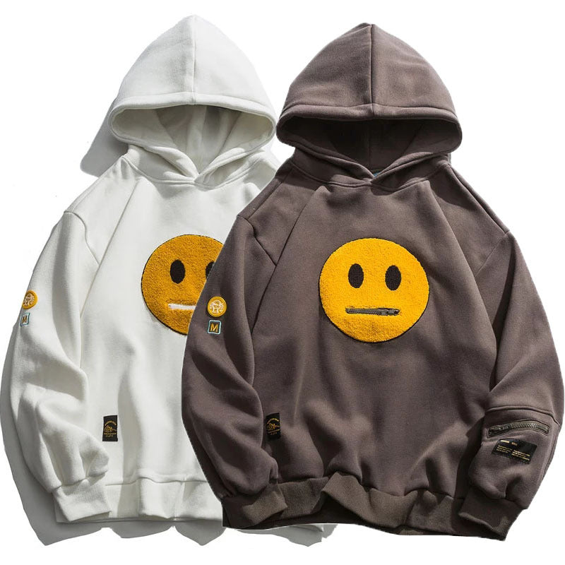 Street Style Winter Velvet Smile Face Design Hoodies for Men