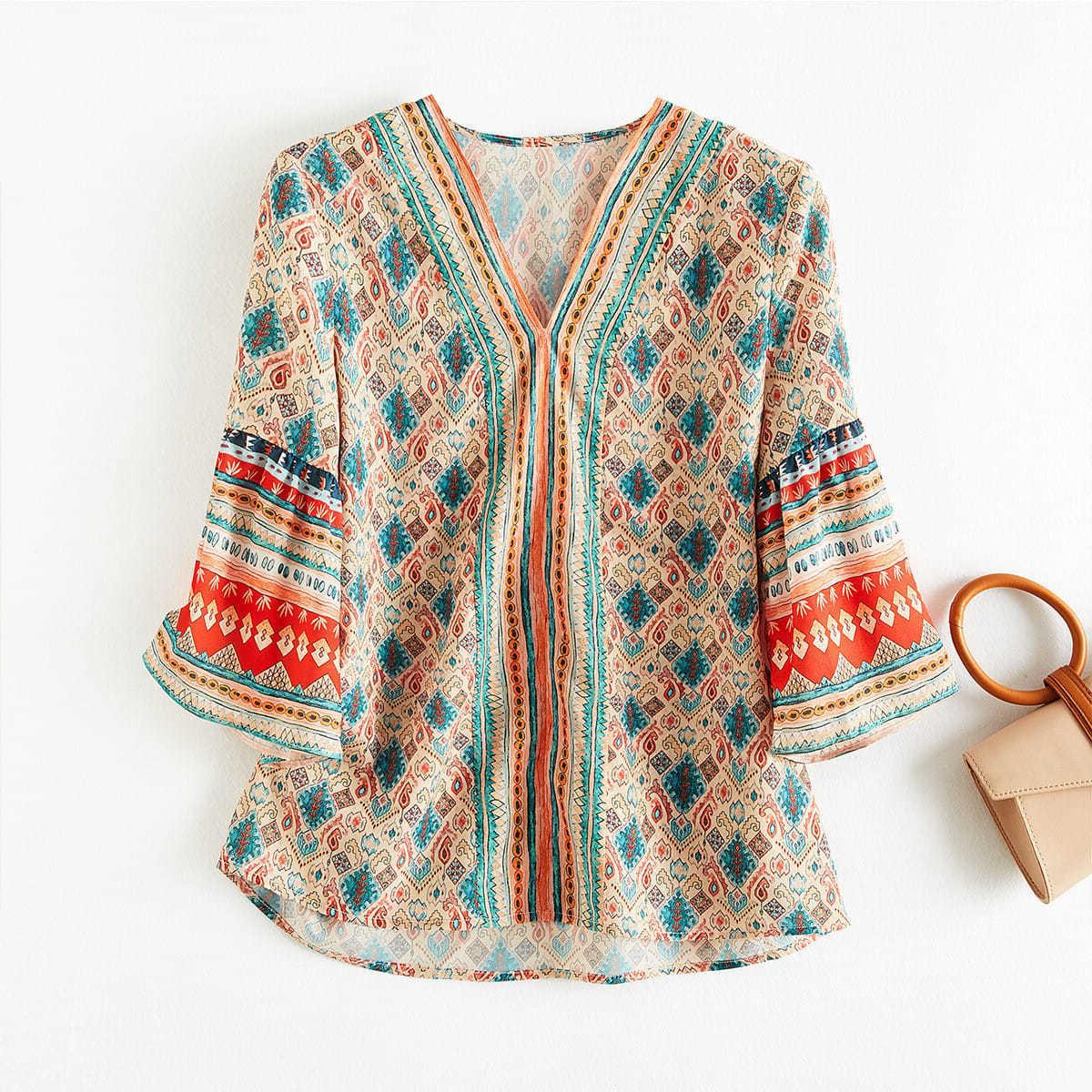 Summer Bohemian Chiffon 3/4 Length Women Blouses