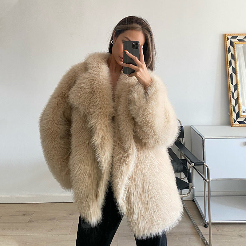 Fashion Artificial Fur Turnover Collar Jacket Coats for Women