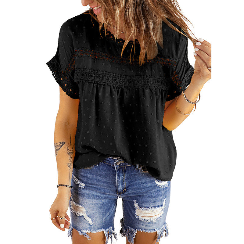 Summer Lace Chiffon Short Sleeves Shirts