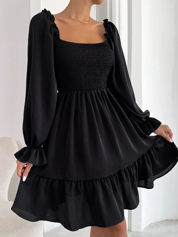 Elegant Square Neckline Long Sleeves Short Dresses