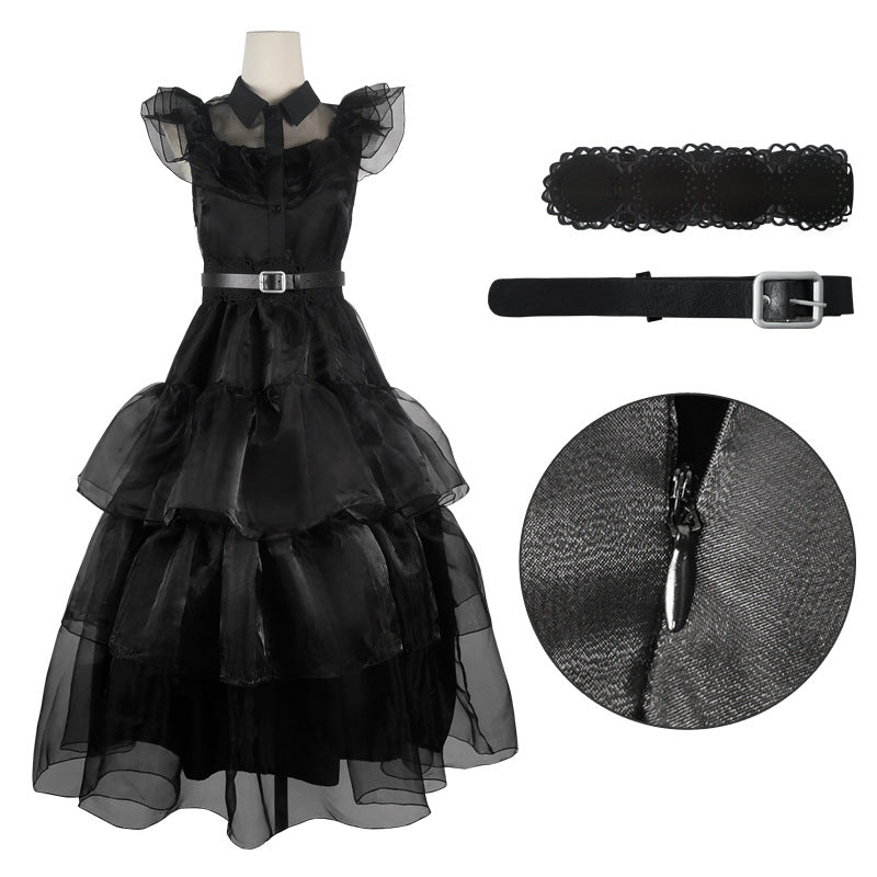 The Addams Family Wednesday Black Raval Ball Dress Cosplay Costume