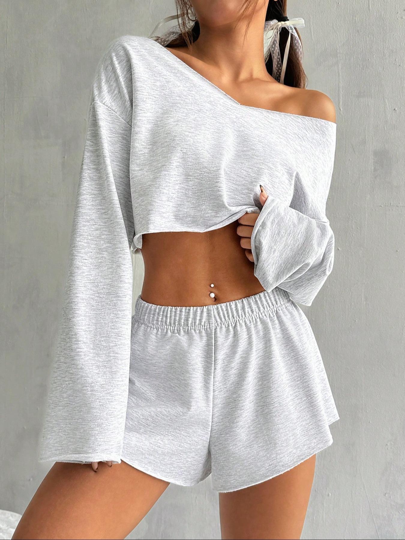 Casual Women Long Sleeves Tops & Short Pants Suits