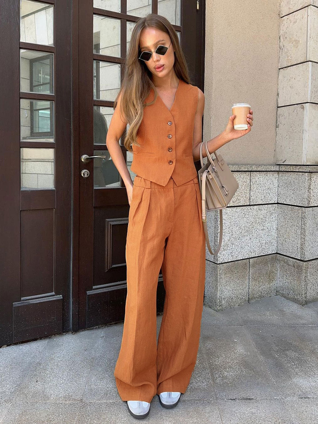 Casual Sleeveless Vest & Wide Legs Pants Two Pieces Sets