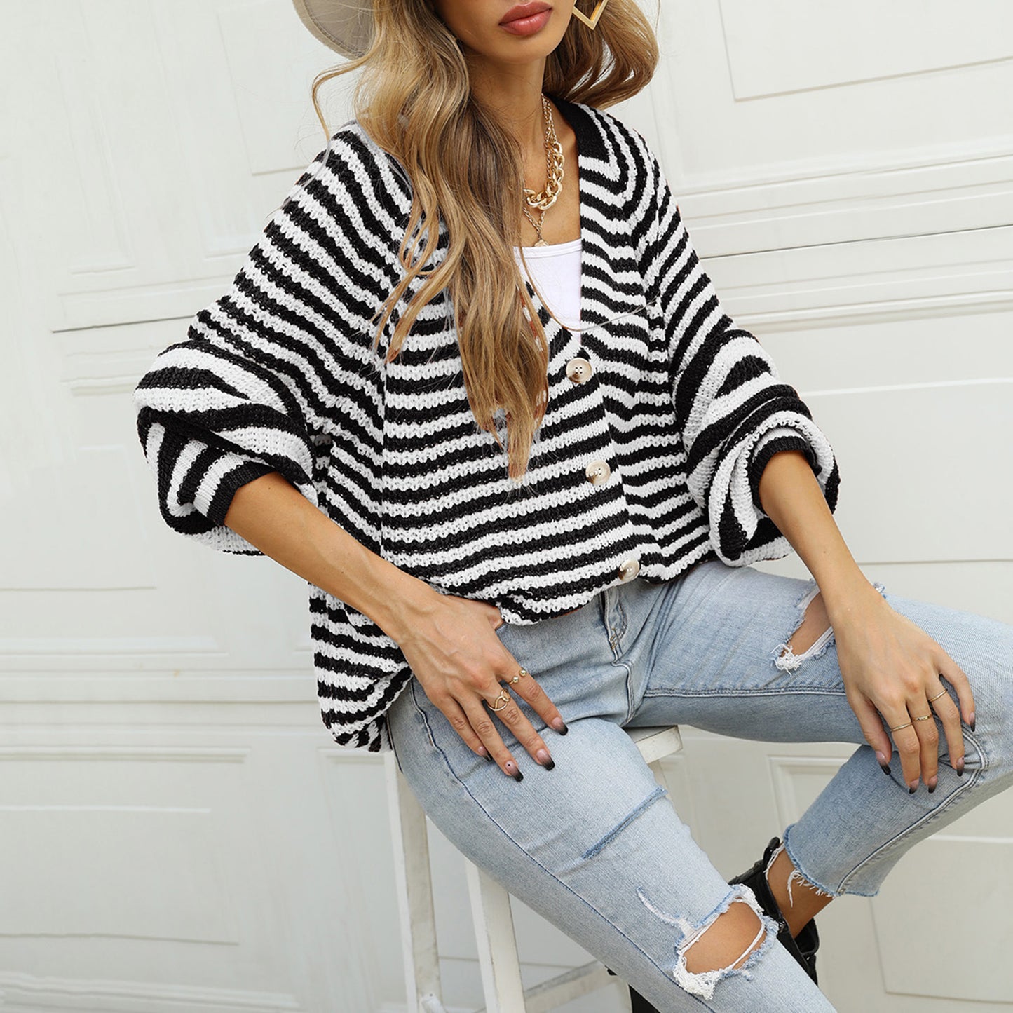 Casual Striped Long Sleeves Knitted Cardigans