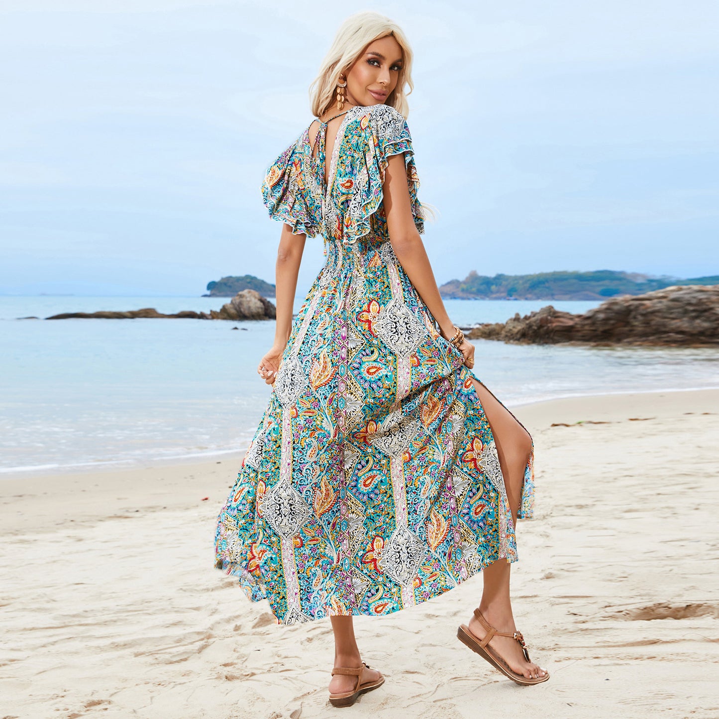 Casual V Neck Cotton Bohemian Summer Holiday Dresses