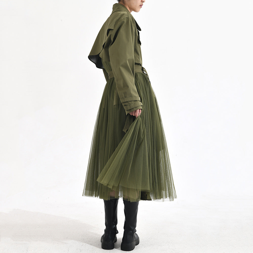 Designed Green Double Breasted Overcoat for Women