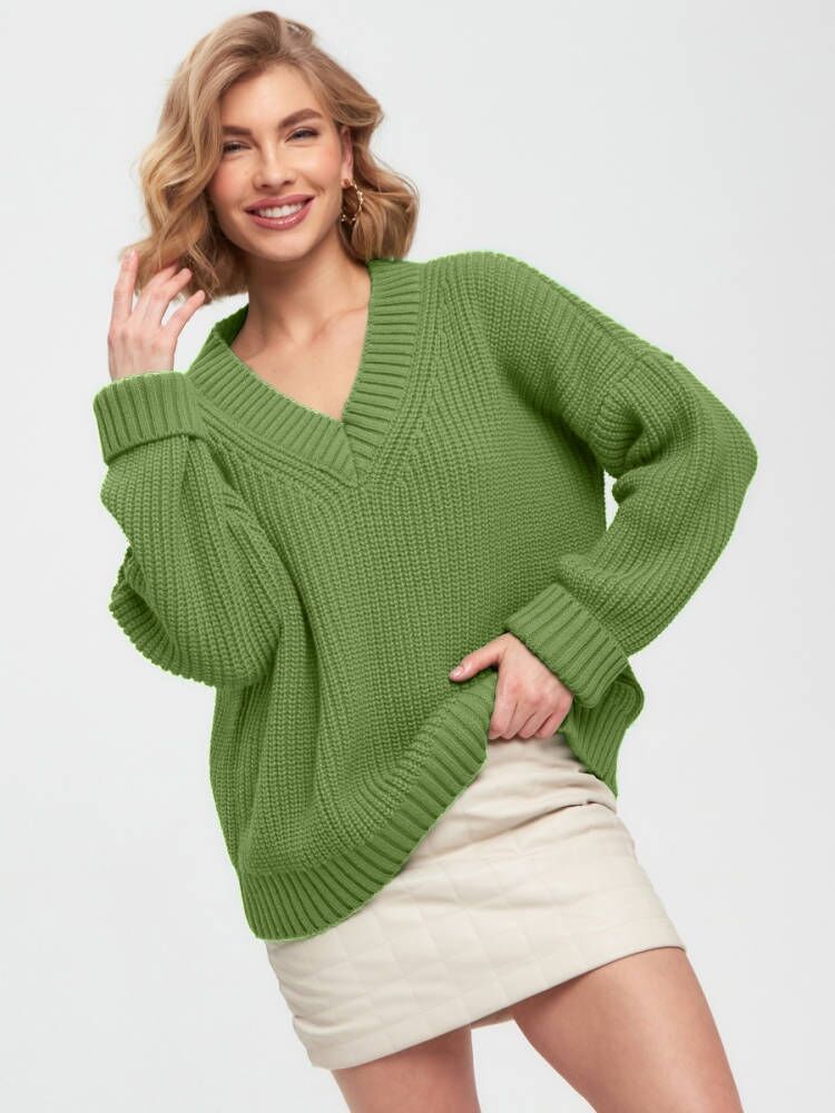 Casual V Neck Loose Knitted Sweaters