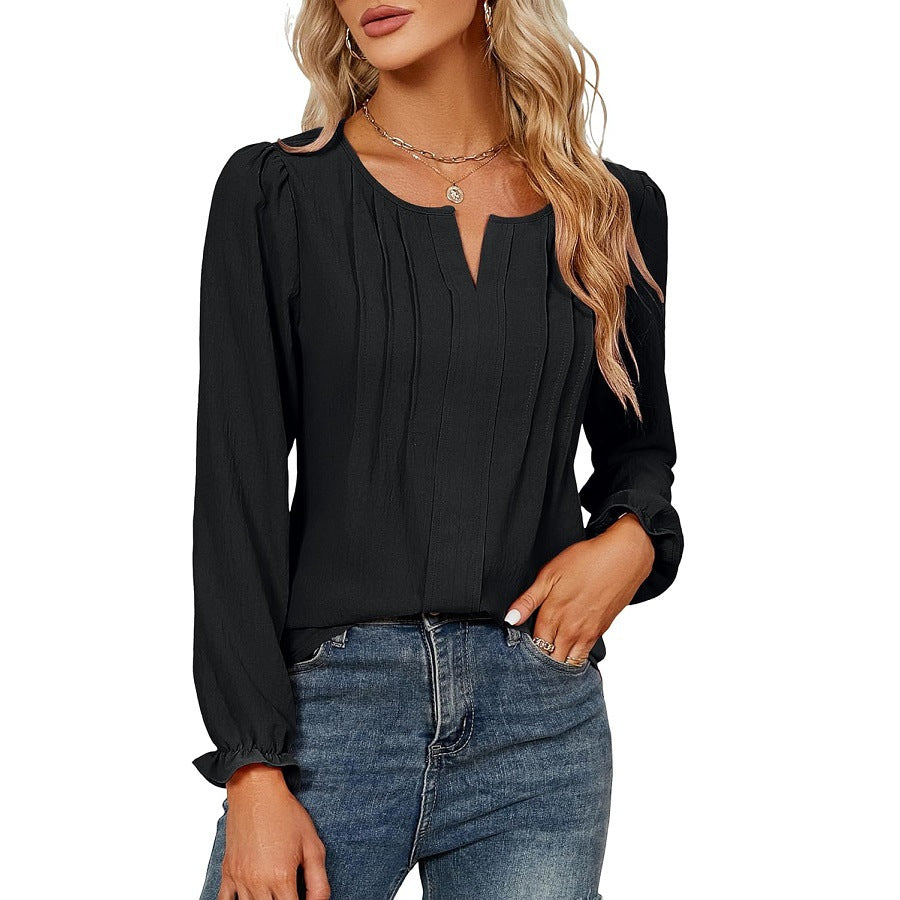 Casual Chiffon Summer V Neck Long Sleeves Blouses