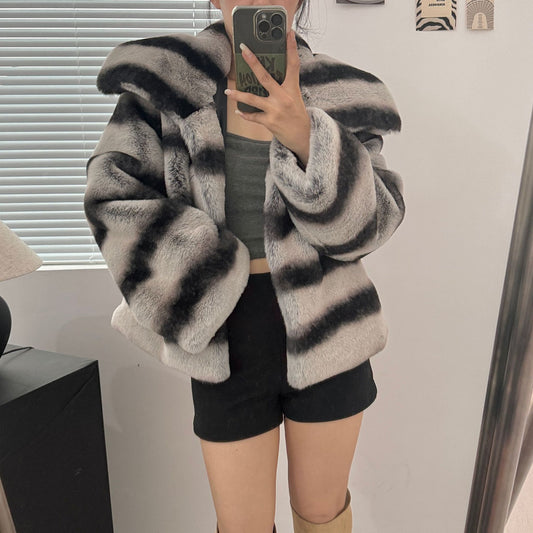 Fashion Faux Rex Rabbit Fur Warm Winter Overcoats