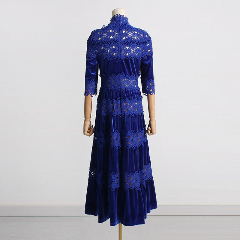 Vintage High Neck Designed Lace Long Dresses