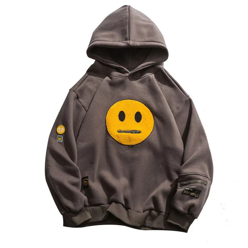 Street Style Winter Velvet Smile Face Design Hoodies for Men