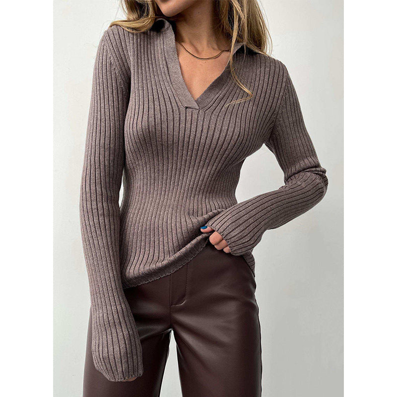 Sexy Polo Neck Knitted Pullover Sweaters