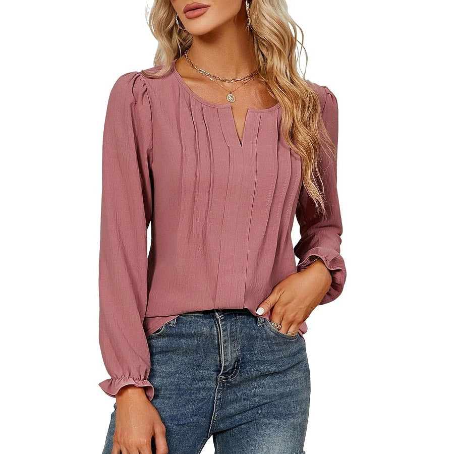 Casual Chiffon Summer V Neck Long Sleeves Blouses