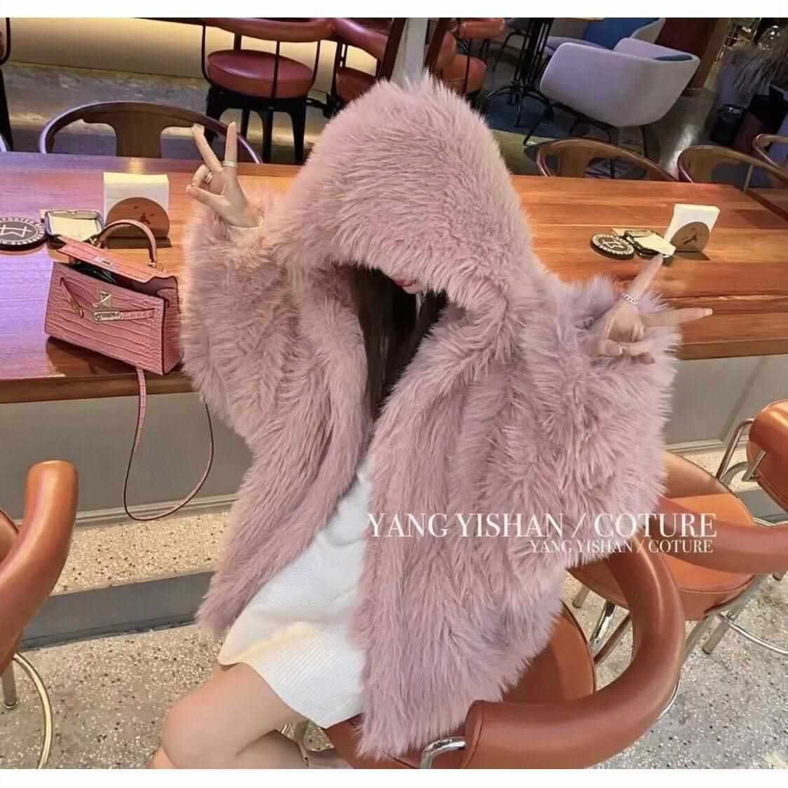 Casual Faux Fox Fur Overcoats for Women