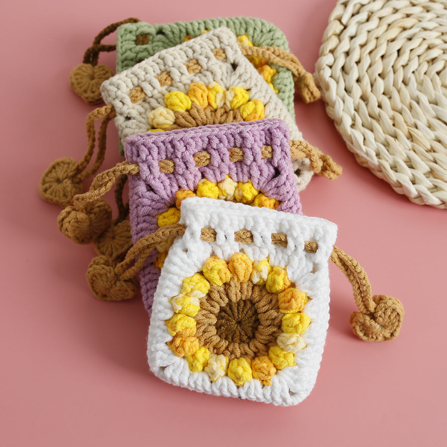 Sweet Crochet Sunflower Handwoven Mini Bundle Change Bag