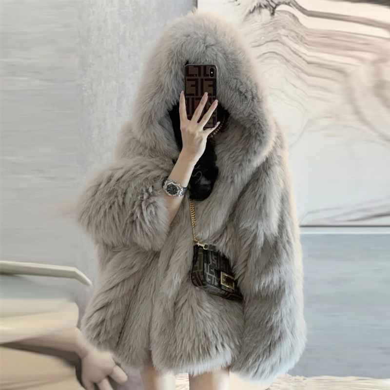 Casual Faux Fox Fur Overcoats for Women