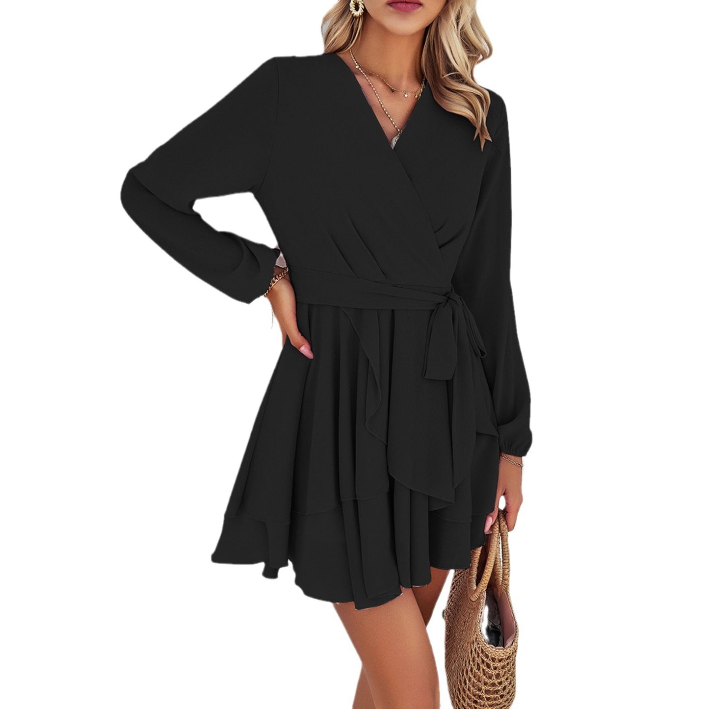 Elegant Long Sleeves Women Short Dresses