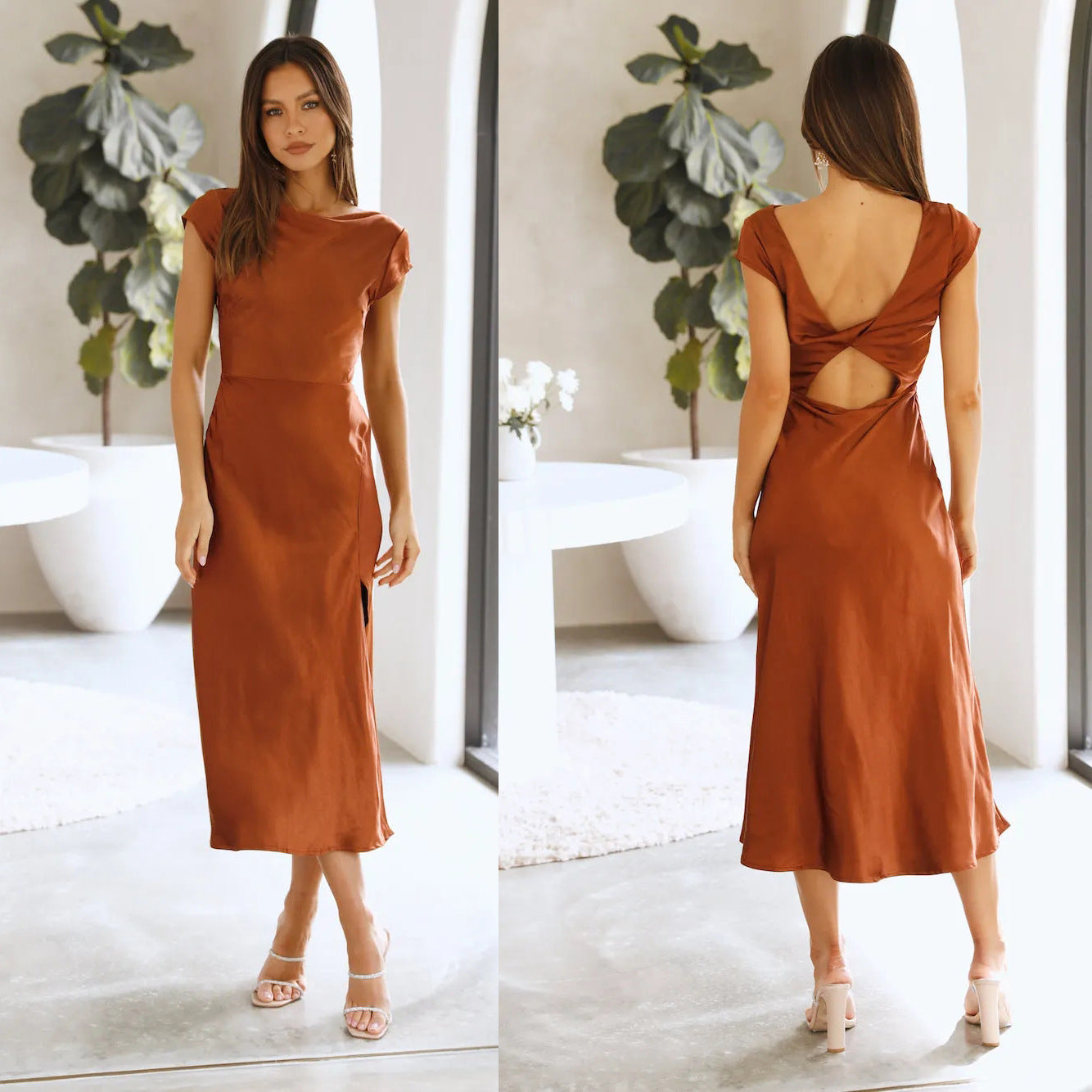 Sexy Summer Short Sleeves Midi Length Dresses