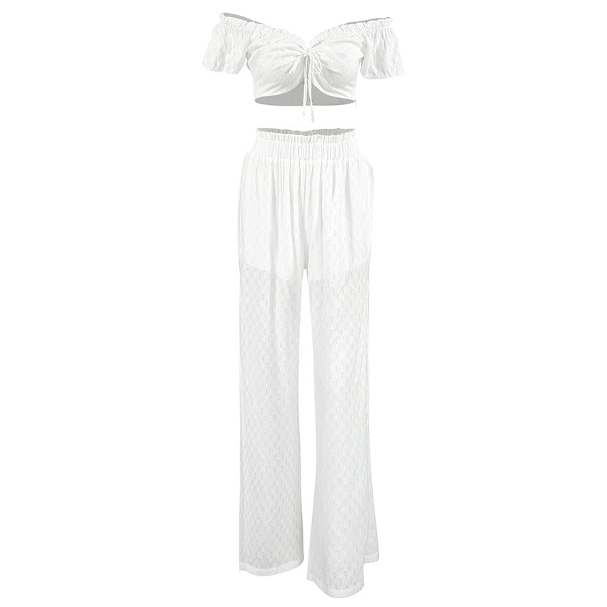Sexy Designed Ruffled White Two Pieces Sets for Women