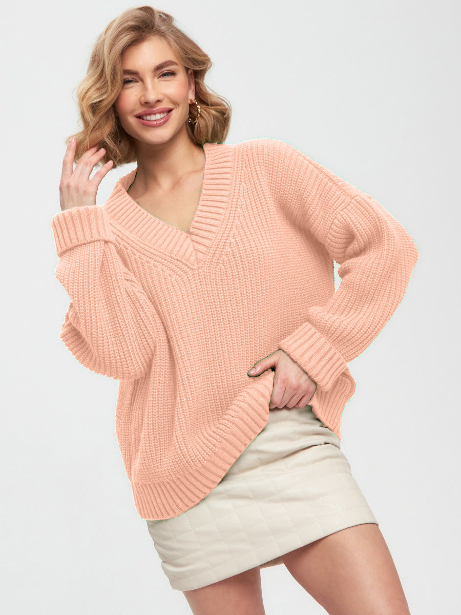 Casual V Neck Loose Knitted Sweaters