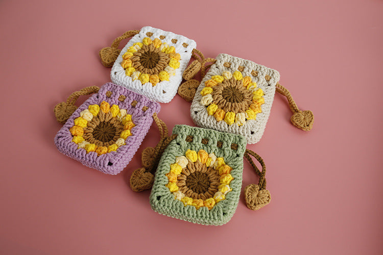 Sweet Crochet Sunflower Handwoven Mini Bundle Change Bag