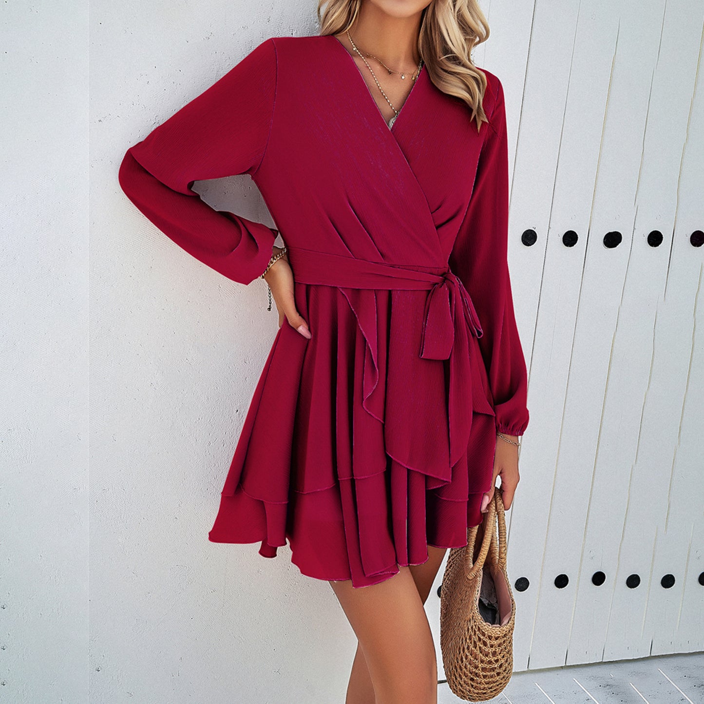 Elegant Long Sleeves Women Short Dresses