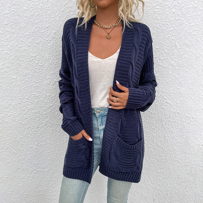 Fashion Twist Design Knitted Long Cardigan Sweaters