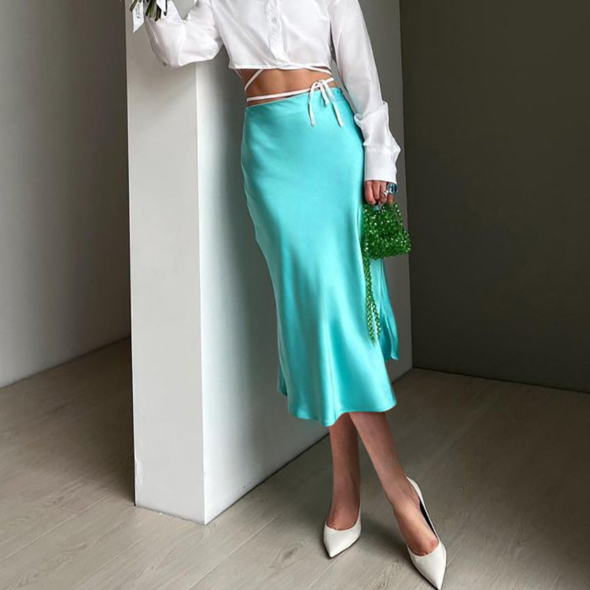 Sexy Satin High Waist Sheath Skirts