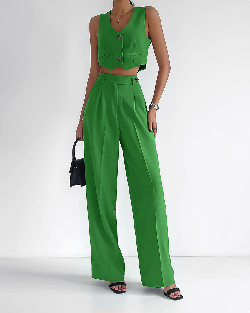 Casual Summer Sleeveless Vest and Long Pants Suits