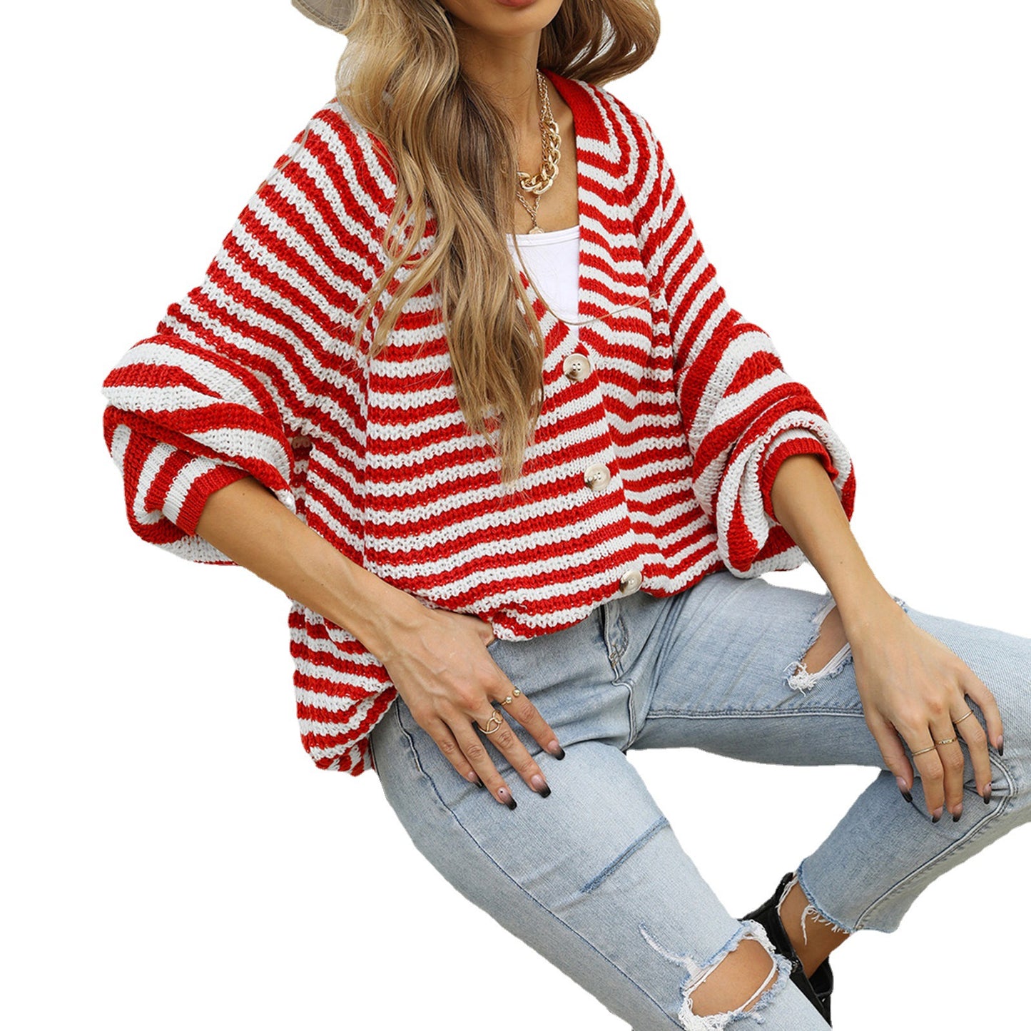 Casual Striped Long Sleeves Knitted Cardigans