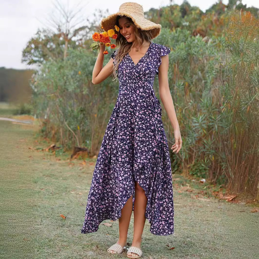 Bohemian V Neck Summer Vacation Long Dresses