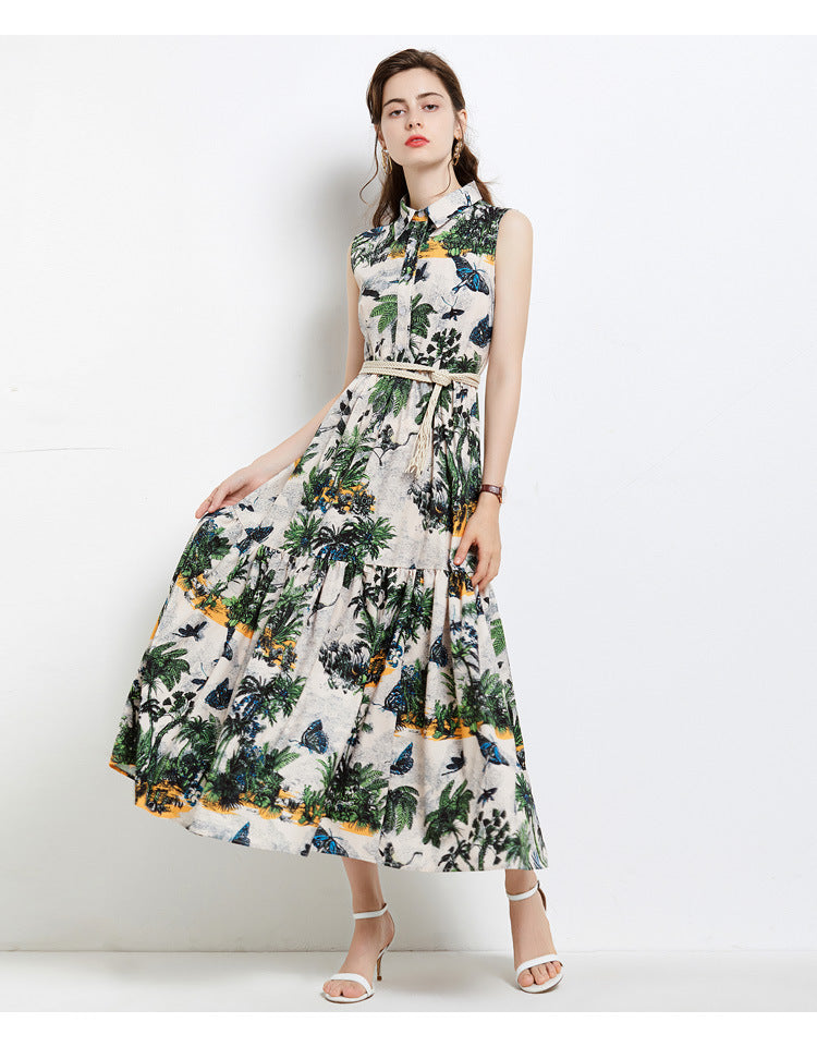 Elegant Floral Print Sleeveless Summer Long Dresses