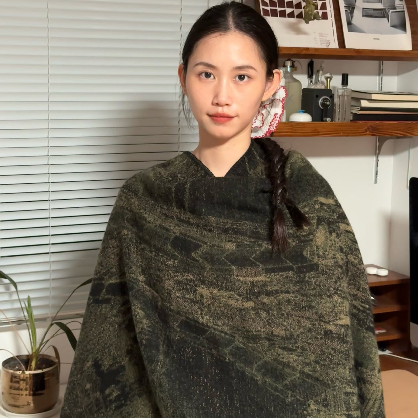 Women Literary Faux Wool Knitted Scarf Split Cloak for Traveling