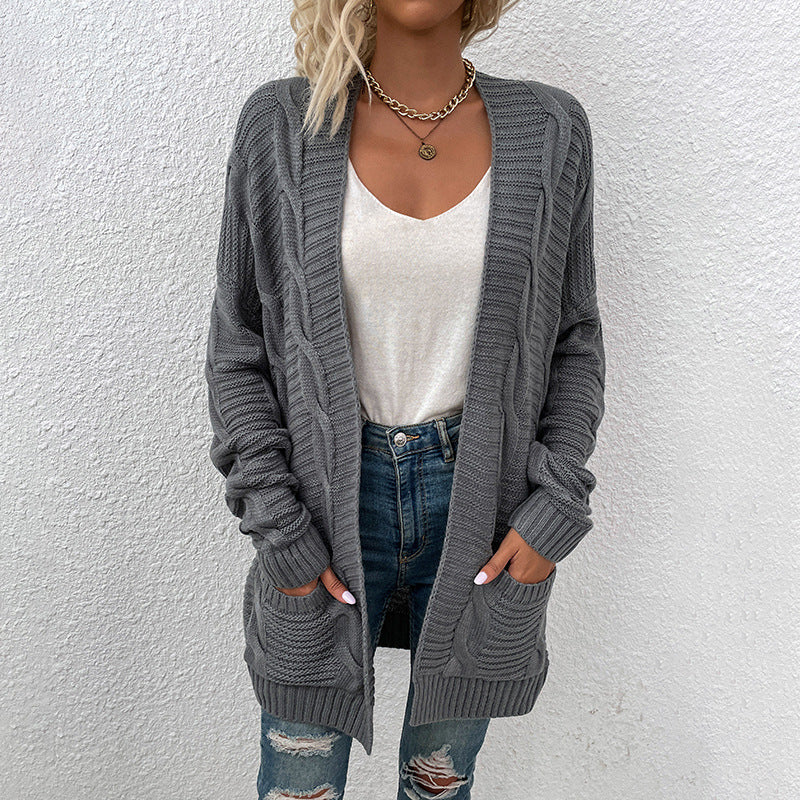 Fashion Twist Design Knitted Long Cardigan Sweaters