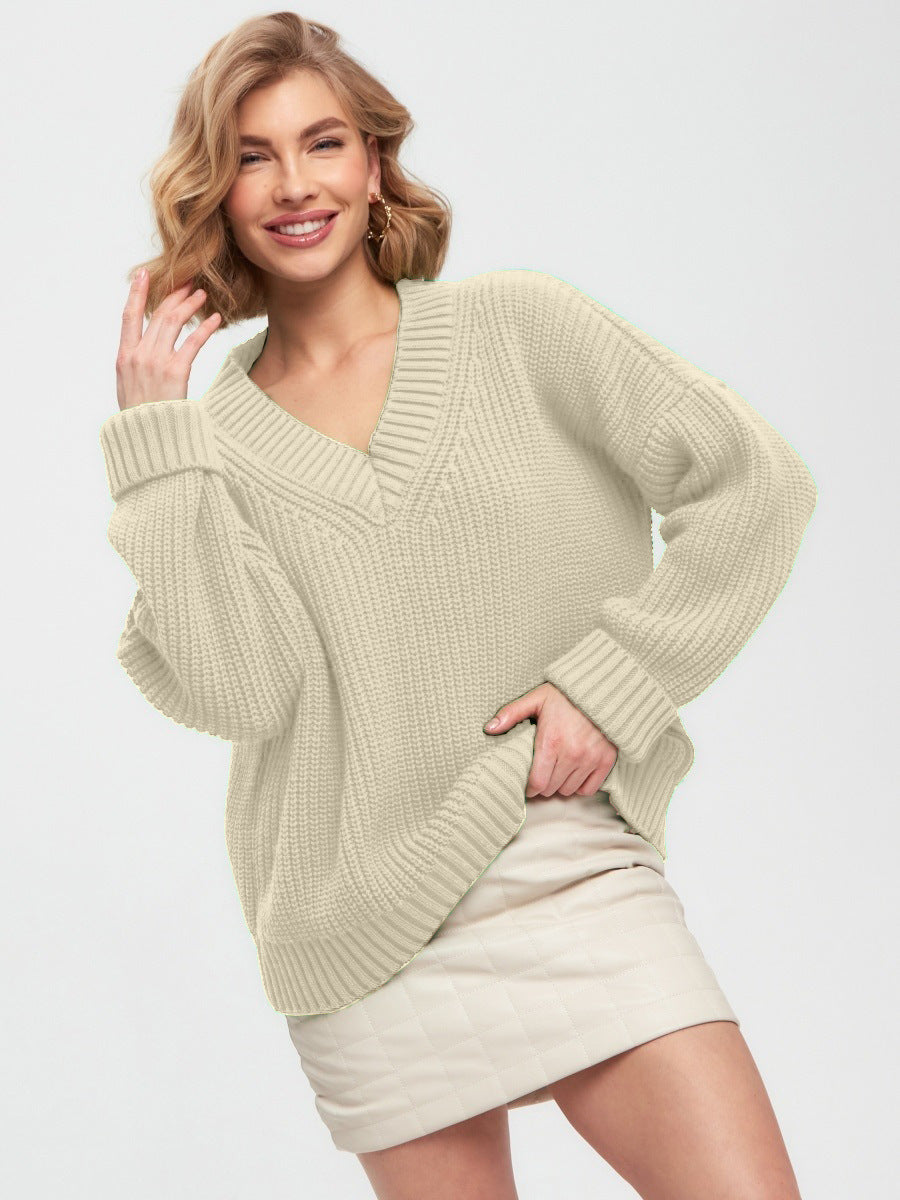 Casual V Neck Loose Knitted Sweaters