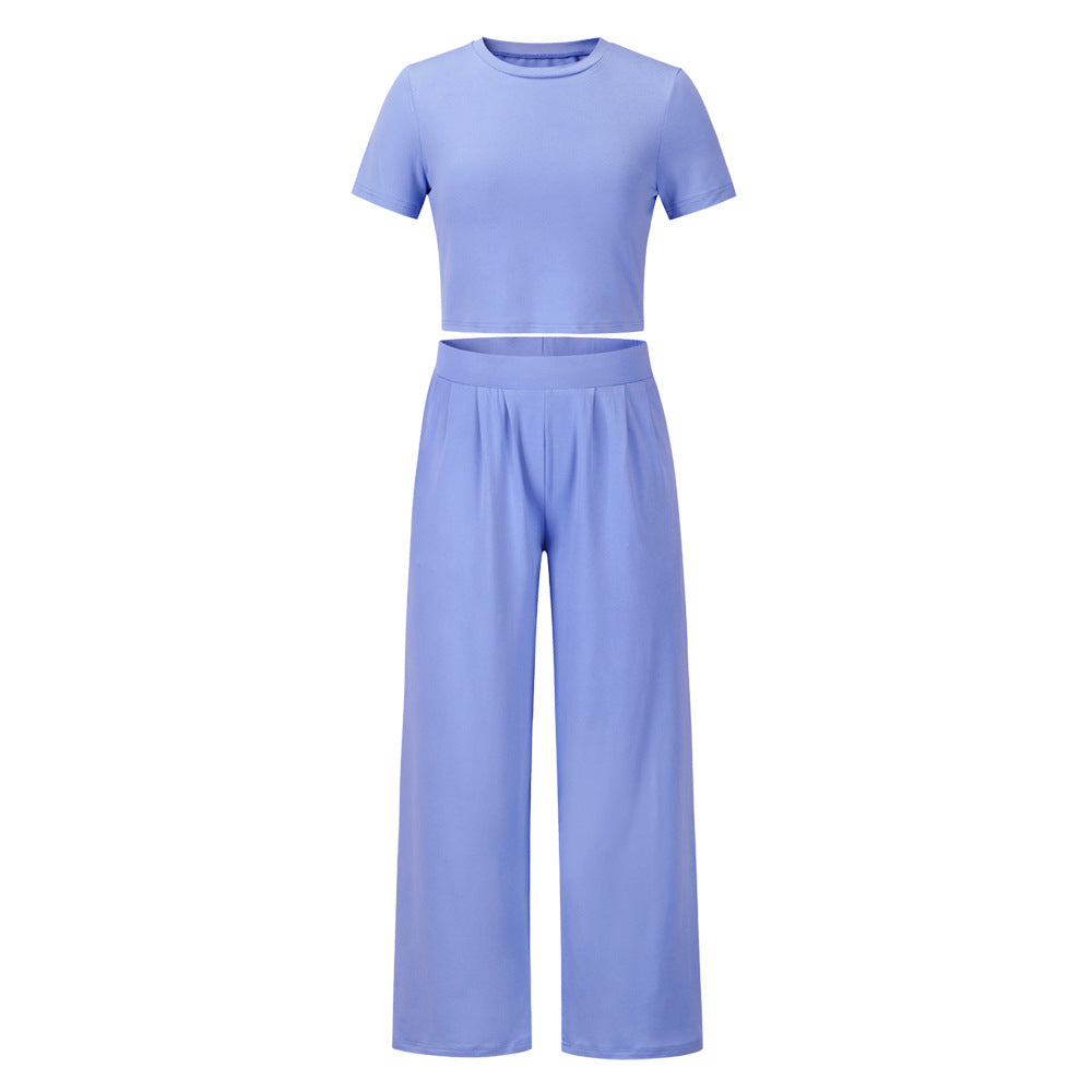 Casual Summer Short Sleeves Shirts & Wide Legs Pants for Women