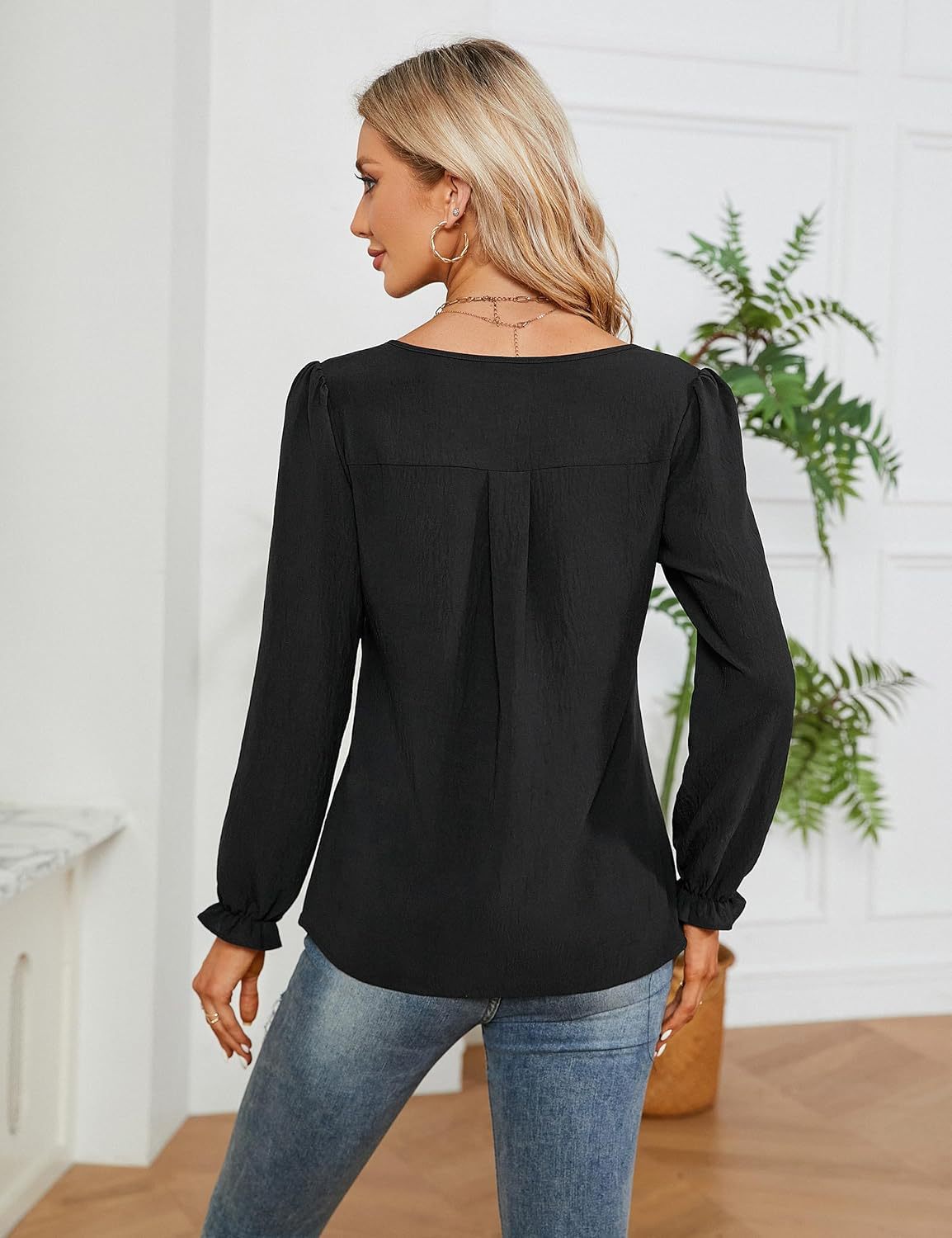 Casual Chiffon Summer V Neck Long Sleeves Blouses