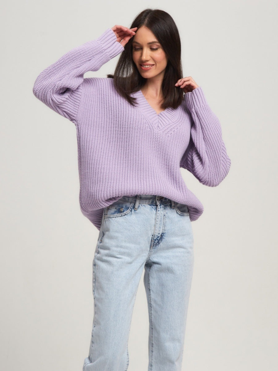 Casual V Neck Loose Knitted Sweaters