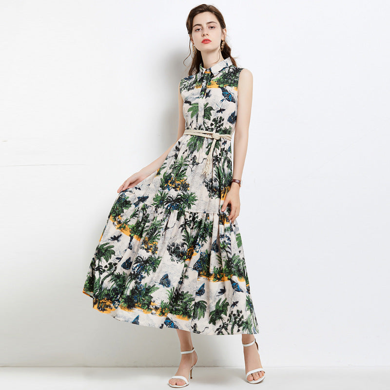 Elegant Floral Print Sleeveless Summer Long Dresses