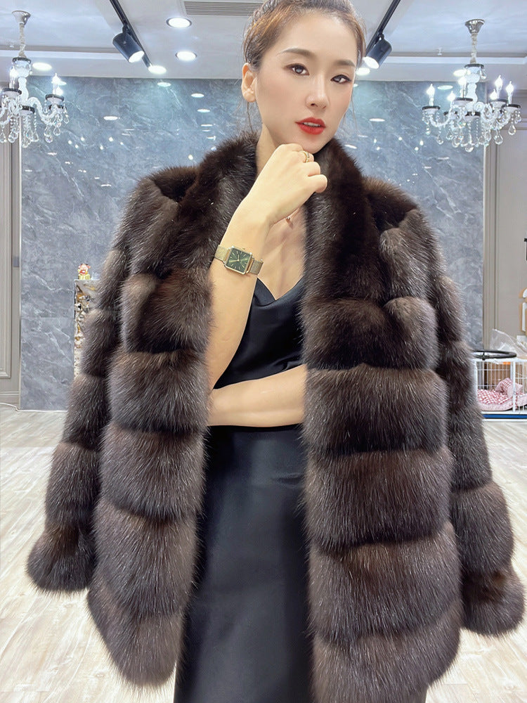 Fashion Luxurious V Neck Faux Fur Winter Coats