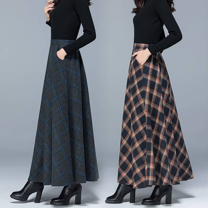 Fall/winter High Elastic Waist Wool Long Skirts