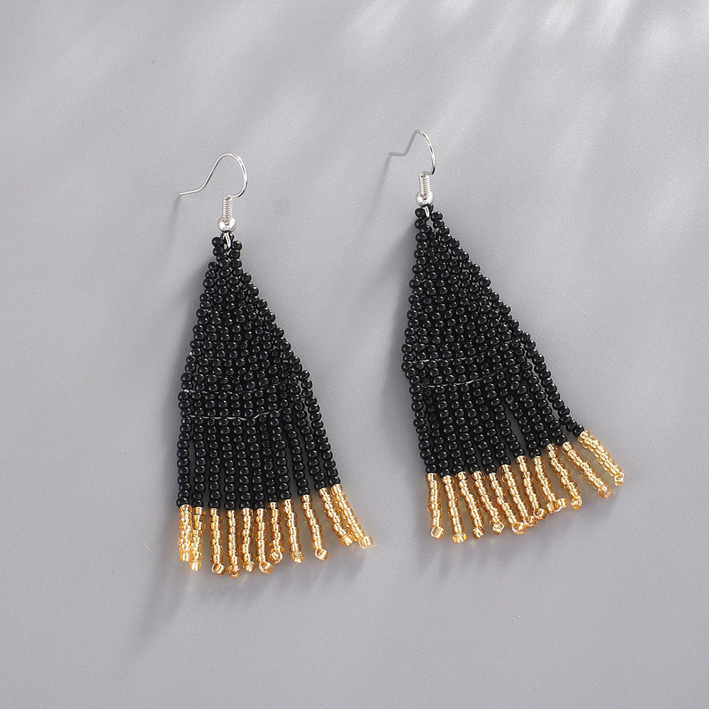 Original Ins Ethnic Handmade Fringed Earrings Bohemian Colored Rice Bead Earrings, Earrings for Women