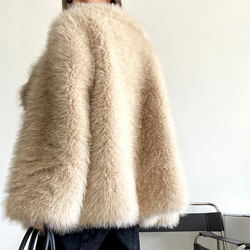 Fashion Artificial Fur Turnover Collar Jacket Coats for Women